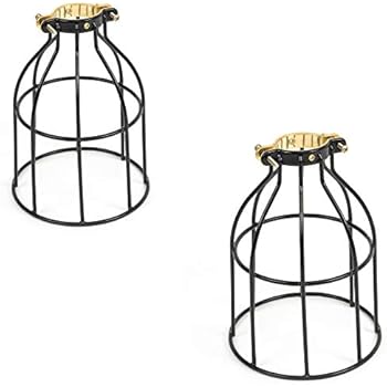 Rustic State Set of 2 Industrial Vintage Style | DIY Farmhouse Metal Wire Cage for Hanging Pendant Lighting | Light Fixture Lamp Guard | Rare Curved Design Black