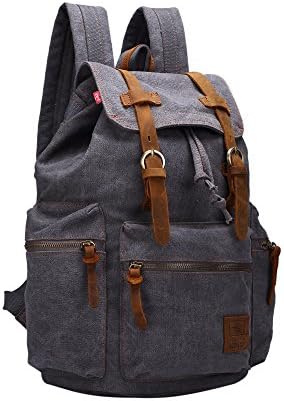Domiray Vintage Canvas Backpack Outdoor Rucksack Schoolbag (Grey)