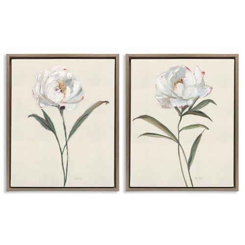 Stupell Industries Rounded White Rose Petals 2 Piece Brown Framed Floater Canva…