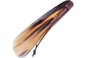 FootFitter Natural Genuine Bull Horn Shoe Horn with Leather Loop, Smooth Polished Shoe Assist Shoehorn