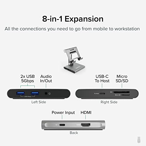 thumbnail image 2 of Plugable 8-in-1 USB C Hub With Stand - 100W Charging, HDMI For IPad, Tablets & Phones 2 of 11