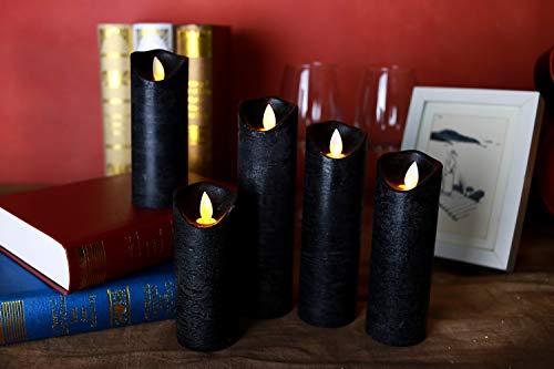 Kitch Aroma Black flameless Candles, Battery Operated LED Pillar Candles with Moving Flame Wick with Remote Timer,Pack of 5 - Thumbnail 7