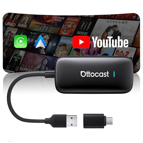 OTTOCAST Play2Video Ultra 2026 AI Box, Adaptador Inalámbrico CarPlay y Android Auto con Youtube, DAZN, Spotify, WiFi 6, 4GB+32GB, Plug & Play para Coche con CarPlay por Cable Desde 2016