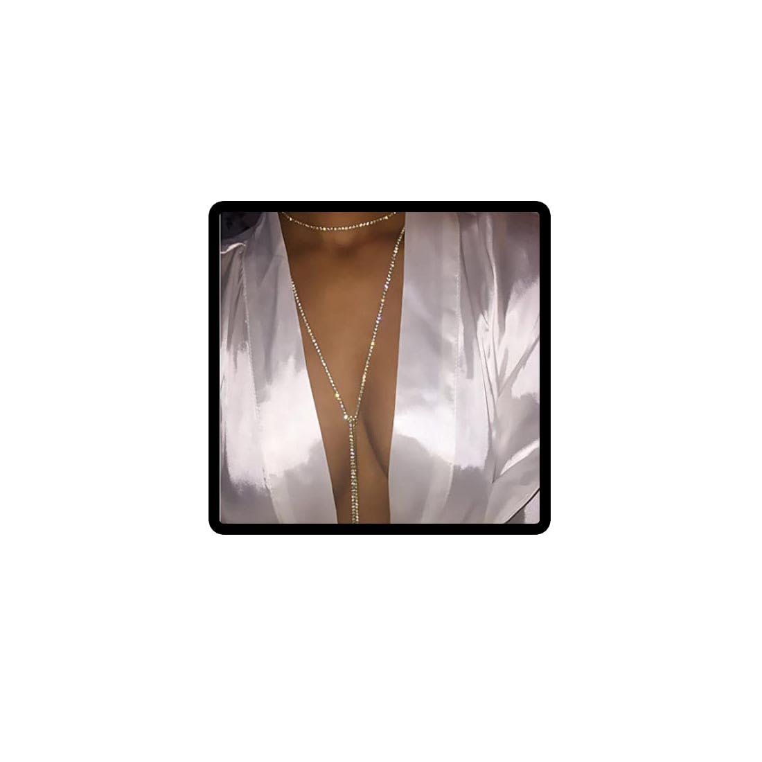 Carufin Halter Crystal Necklaces Silver Long Choker Necklace Sexy Body Chain Summer Beach Nightclub Jewelry Adjustable for Women and Girls (Gold)