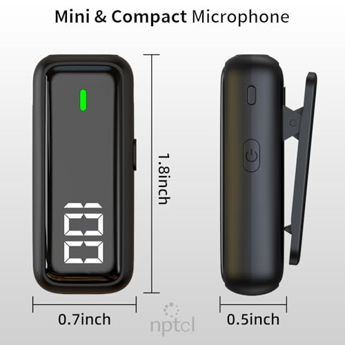 NPTCL Wireless Lavalier Microphone for iPhone iPad Android, USB C Mini Mic | 24H Charging Case, Digital Charge Display, Noise Reduction for Content Creator Video Recording Vlog Podcast YouTube TikTok