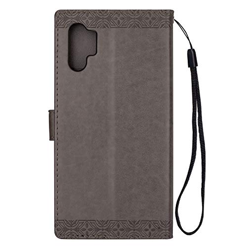 DAMONDY for Galaxy Note 10 Plus Case,Embossed Totem Flowers Stand Wallet Purse Card ID Holders Design Flip Cover TPU Soft Bumper PU Leather Magnetic for Samsung Galaxy Note 10 Plus-Gray