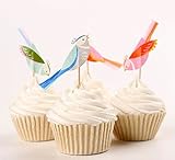 24 Pretty Birdies Cupcake Toppers Bird Picks - Red Fox Tail