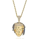 Moca Jewelry Hip Hop Rapper Exquisite Xxxtentacion Commemorative Pendant Chain Necklace 18K Gold Micro-Pave Simulated Diamond Cubic Zirconia Necklace for Men Women