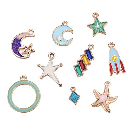 JEWMAY 60PCS Assorted Gold Plated Enamel Charm Pendant for Necklace Bracelet Jewelry Making