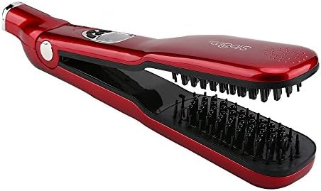 Steam Ion Vented Hair Straightener Brush/Innovative Electric 3D Teeth Ceramic Fast Heat up/LCD Display Dual Voltage 100-240V Easy Use/Salon Pro for 4C Hair, Best Replace for Flat Hair Iron(Red)