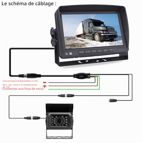 12V-24V Vehicle Rear View Camera System 7" TFT LCD HD Monitor with Sun Visor + 4Pin Waterproof Reversing 18LED Night Vision Backup Camera for RV/Bus/Trailer/Truck