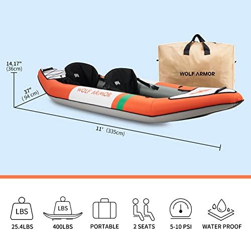 WOLF ARMOR Inflatable Recreational Touring Kayak with EVA Padded Seats