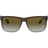 Ray-Ban Unisex RB4165 Justin Rectangular Sunglasses, Rubber Brown On Grey/Light Grey Gradient Green, 51 mm