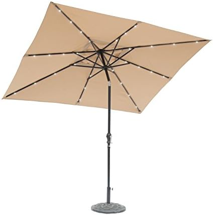 Sun-Ray 9'x7' Rectangular Solar Lighted Umbrella in Taupe