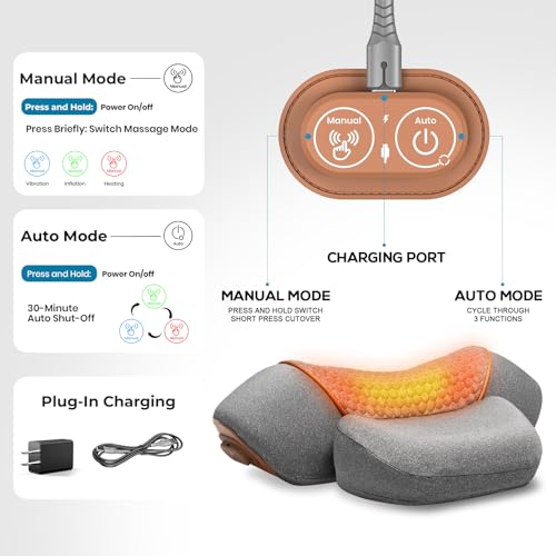 Freebody 3-in-1 Neck Massager Pillow with Heat & Massage, Ergonomic Neck Support Pillow with Stretching Support for Home & Office Use, Grey