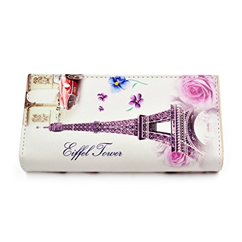 Premium US UK Flag City Print PU Leather Continental Wallet, Paris City Print 2