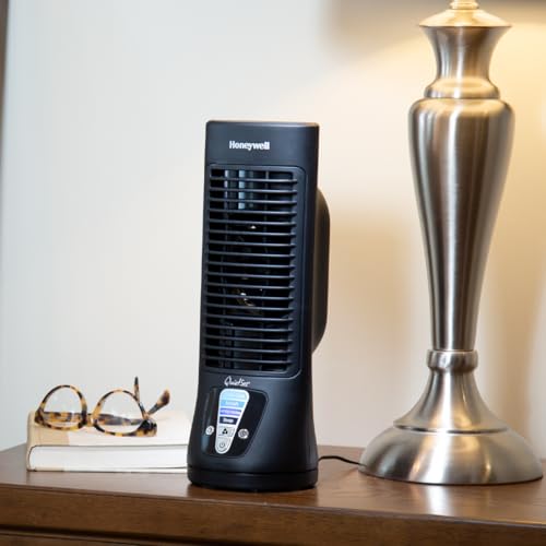 Honeywell QuietSet Personal Table Fan, Oscillating Personal Desk Fan with Quiet Operation, 4 Levels of Power and Sound, Black, HTF210B
