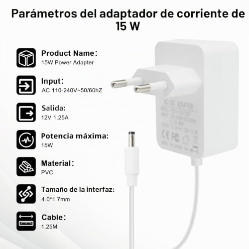 15W Adapter for Echo Dot(3rd 4th 5th Gen) Binghe 12V 1.25A Adapter, 15W Charger for Echo Dot 3rd, 4th and 5th Gen, Echo Spot, Echo Pop, Echo Show 5 1st and 2nd Gen, Echo Dot Kids Edition(White)