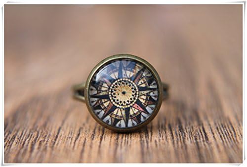 Elf House Compass Ring, Brown Ring, Adjustable Ring, Glass Dome Ring, Statement Ring,