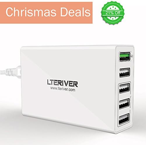 LTERIVER Five Ports 50W USB Charging Station with Qualcomm Quick Charge 3.0 Technology (1 Port)and Smart Charge (4 Ports)Technology for Mobile Phone,Tablet &Other USB Charging Device (PA-QC05)