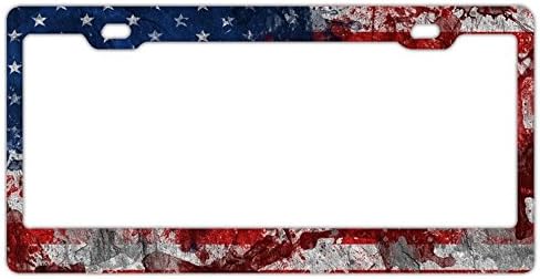 American Flag Wallpaper License Plate Frames Stainless Steel Car Licence Plate Covers Slim Design for US Standard