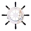 Skelang 13" Wooden Ship Wheel and Wood Anchor with Fish Rope Net Seashells Ornaments, Boat Steering Rudder Decor for Nautical Theme Wall Decor, Beach Theme Home Decoration, Pack of 2