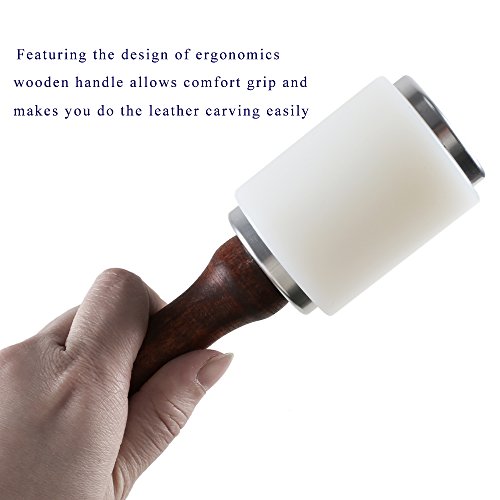 ManYee Wooden Handle Nylon Mallet Carving Hammer Professional Leather Working Maul Sew Leather Cowhide Tool Kit for DIY,Stamping,Leatherwork,Shoemaking,10.65oz 302g