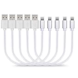 Short Charging Cables [5 Pack 8 inches] BUENTEK Nylon Braided USB Cable Sturdy Charging Cord Compatibility with i OS System Device - Silver