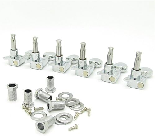 Swhmc 6R Guitar Machine Heads, Chrome Concave Button Tuners for Electric & Acoustic Guitars (10mm Hole, 6-Pack)
