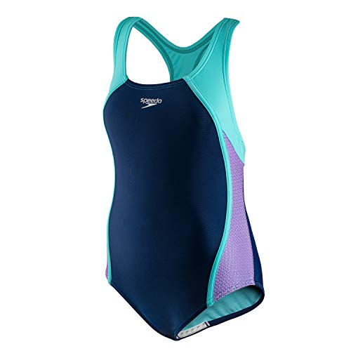 Speedo Girls' Swimsuit-Solid One Piece Open Back, Sweet Taro, 14