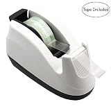 Bolbove Weighted Base, Nonskid Pad Desktop Tape Dispenser for One-Hand Dispensing 1-Inch Core with 1 Roll of Tape (White)