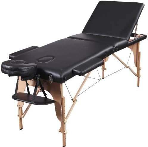 Massage Lightweight Professional Black 3-Section Portable Massage Table Couch Bed Spa Valentino