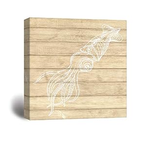 Wooden Background Octopus Line Drawing for Living Room