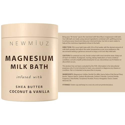 Creamy Magnesium Milk Bath Soak Powder Moisturize Soften Skin Coconut Vanilla Shea Butter Luxury Spa Bath Salt Relaxation Selfcare Gifts for Women