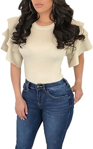 DUBACH Women's Half Bell Sleeve Shirts Beige XL