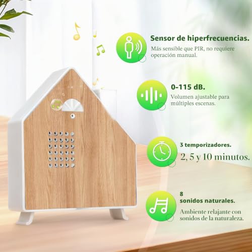 Sounds of Nature Box, Bird Singing Bird Box with Sensor, Night Light, 8 Sounds, 3 Minutes, Natural Sounds for Relaxation and Tranquility (0-115dB)(A)