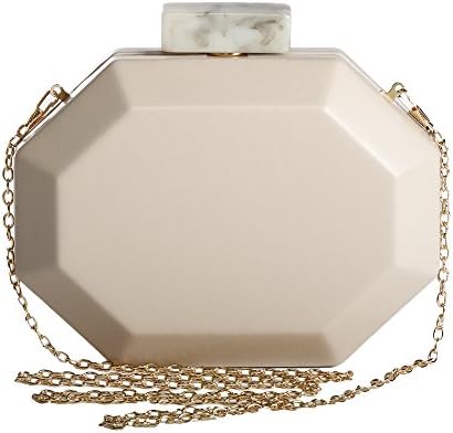 RiscaWin Womens Classic Evening Hard Case Leather Cluth Bags Party Handbag with Detachable Chain(BB-Beige)