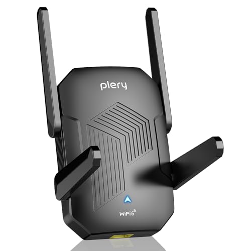 PLERY Repetidor WiFi 6 AX1500, Repetidor WiFi Largo Alcance Doble Banda 5GHz/2.4GHz, Amplificador Señal WiFi con Puerto Ethernet, MU-MIMO, WPS, Amplificador WiFi Compatible con Cualquier Router