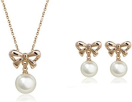 Silver Shoppee Pristine Pearl 18K Yellow Gold Plated Pearl Studded Alloy Pendant Set for Girls and Women (SSPS0266B)