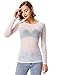 Kate Kasin Women's Long Sleeve Mesh Top, Sexy Sheer Blouse, Bussiness Casual Layering Shirts Ivory XL