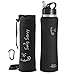 Swig Savvy Sports Water Bottle, Vacuum Insulated Stainless Steel, Straw Leakproof Lid, Storage Sleeve - 32oz (Black)