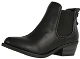 Soda Women's Chelsea Faux Leather Elastic Side Panel Ankle Boots Dress, Black, 8 M US