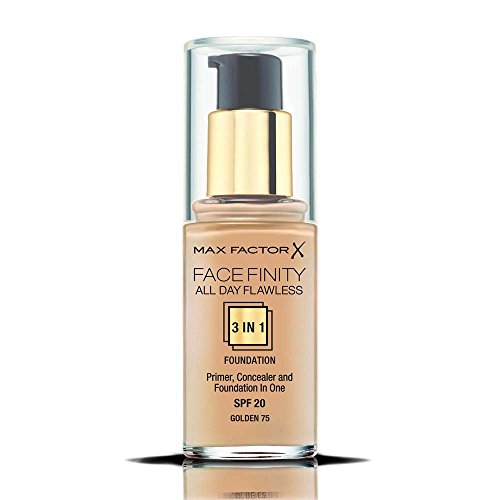 Max Factor SPF 20 Facefinity All Day Flawless 3 in 1 Foundation for Women, 75 Golden, 1 Ounce