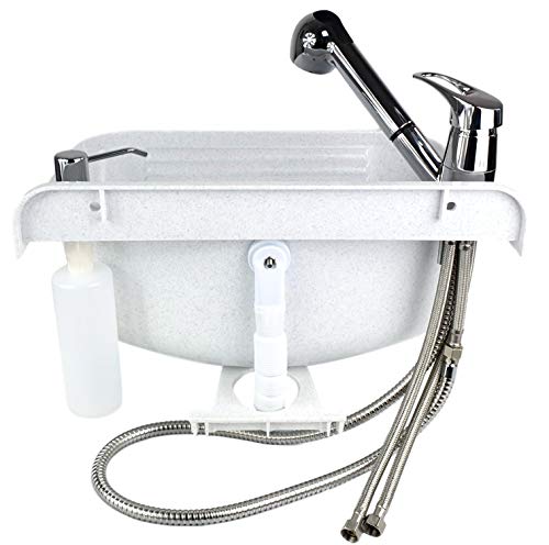 GOSPO Ausgussbecken mit ausziehbarer Armatur, Seifenspender, Siphon, Waschbecken 46 x 36 x 20 cm, für Garage, Keller… – Bild 4