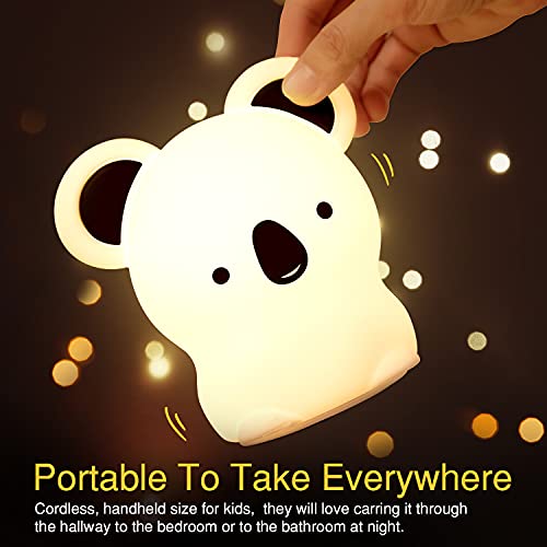 Kids Night Light, Cute Koala Gifts, Koala Bear Silicone Battery Powered Girls Toddler Baby Teen Children Night Lamp for Bedroom, Nursery Portable Soft Squishy Color Changing Animal Koala Nightlight