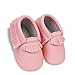 Frills Infant Toddlers Baby Boys Girls Soft Soled Fringe Crib Shoes PU Moccasins (12-18 M / 12.5cm - Length, 6.5cm - Width, Pink/Stripes)