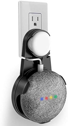 Outlet Wall Mount Stand Hanger for Google Home Mini Voice Assistants, Compact Holder Case Plug in Kitchen Bathroom Bedroom, Hides The Google Home Mini Cord (Black)
