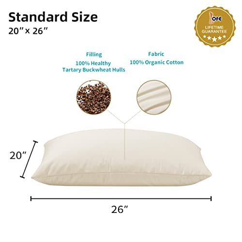 LOFE Organic Buckwheat Pillow for Sleeping Standard Size 20''x26