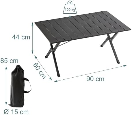 Mesa de Campismo Dobrável Ajustável Resistente às Intempéries 44x90x60 cm Preto