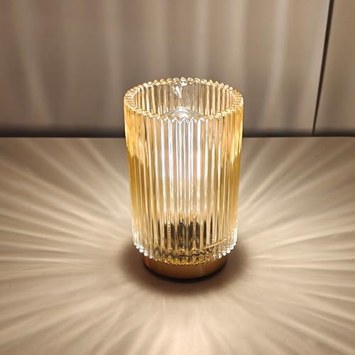 MEKOTRIN Cordless Rechargeable Table Lamp – Romantic Glass Night Lamp for Bedroom, Living Room, Cafe, Bistro, Restaurant (Amber)